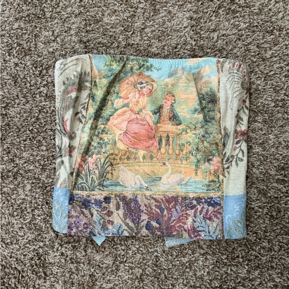 Vintage Style Strapless Top with Art Print - Picture 2 of 4